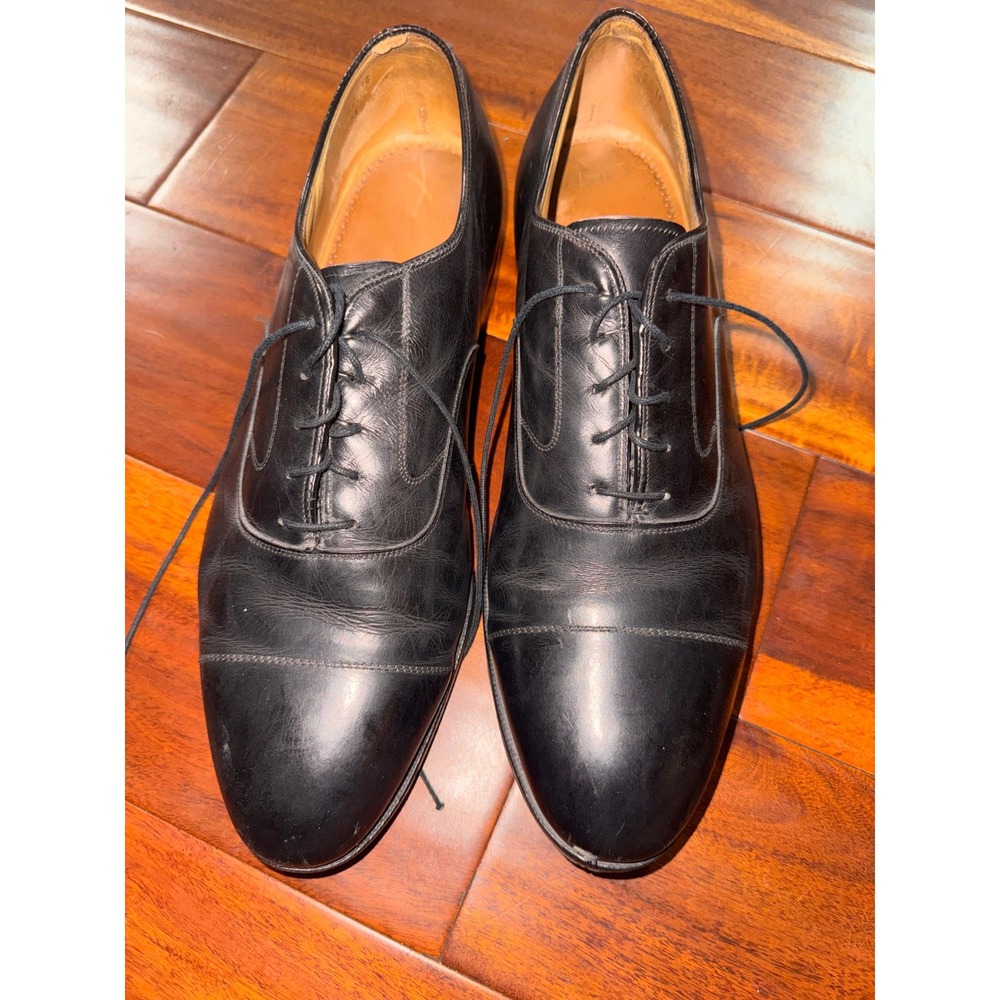 Mens Johnston & Murphy Black Calfskin Melton Cap Toe Oxford  Shoes Cap Toe Sz 11